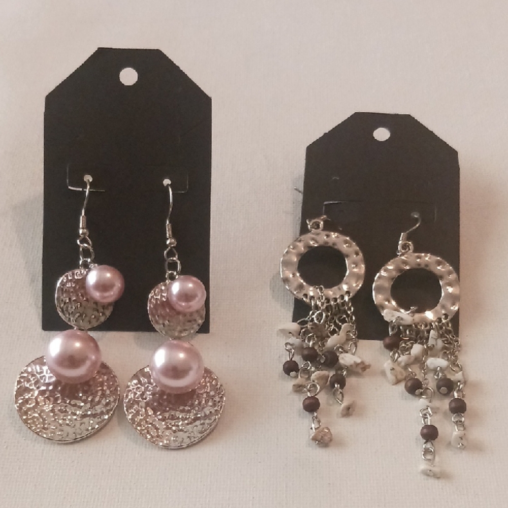 Elegant Silver and Pink Earrings Set